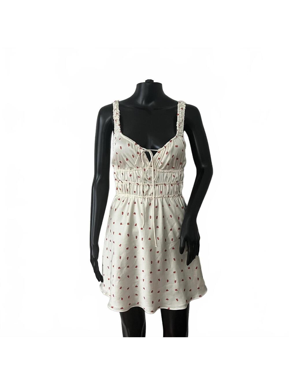 Zara White Floral Coquette Smocked Mini Dress Womens XS
